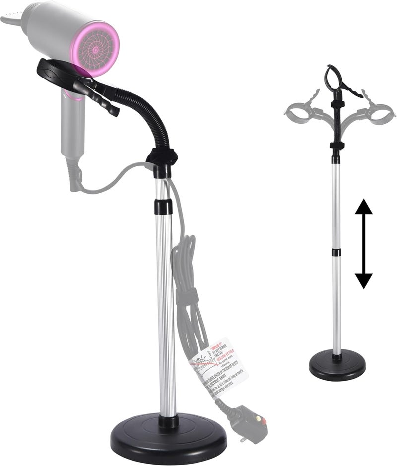 Bamodi Hair Dryer Holder Black - Hands-Free Hair Drying Metal Stand with 360° Rotation, Adjustable Height - Countertop or Wall Mount - Stylish and Convenient Storage Solution for Bathroom - Image 1